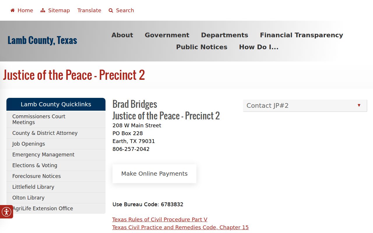 Lamb County Precinct 2 court contact page for Earth
