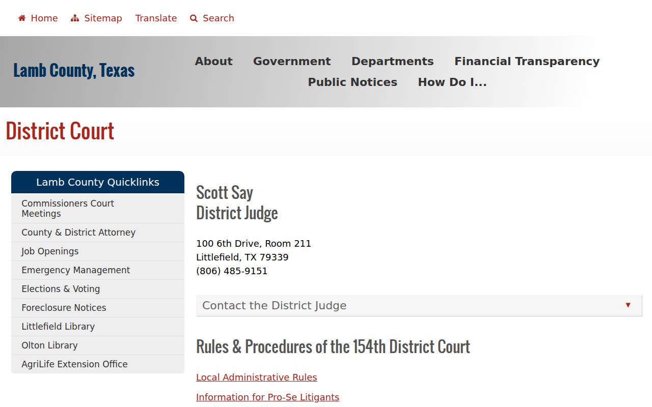 Lamb County 154th District Court and local-rules information