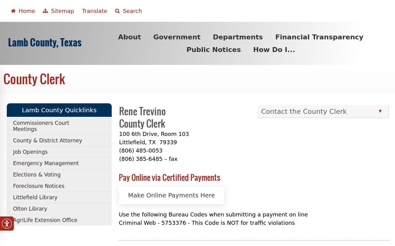 Lamb County Clerk contact and public-records page