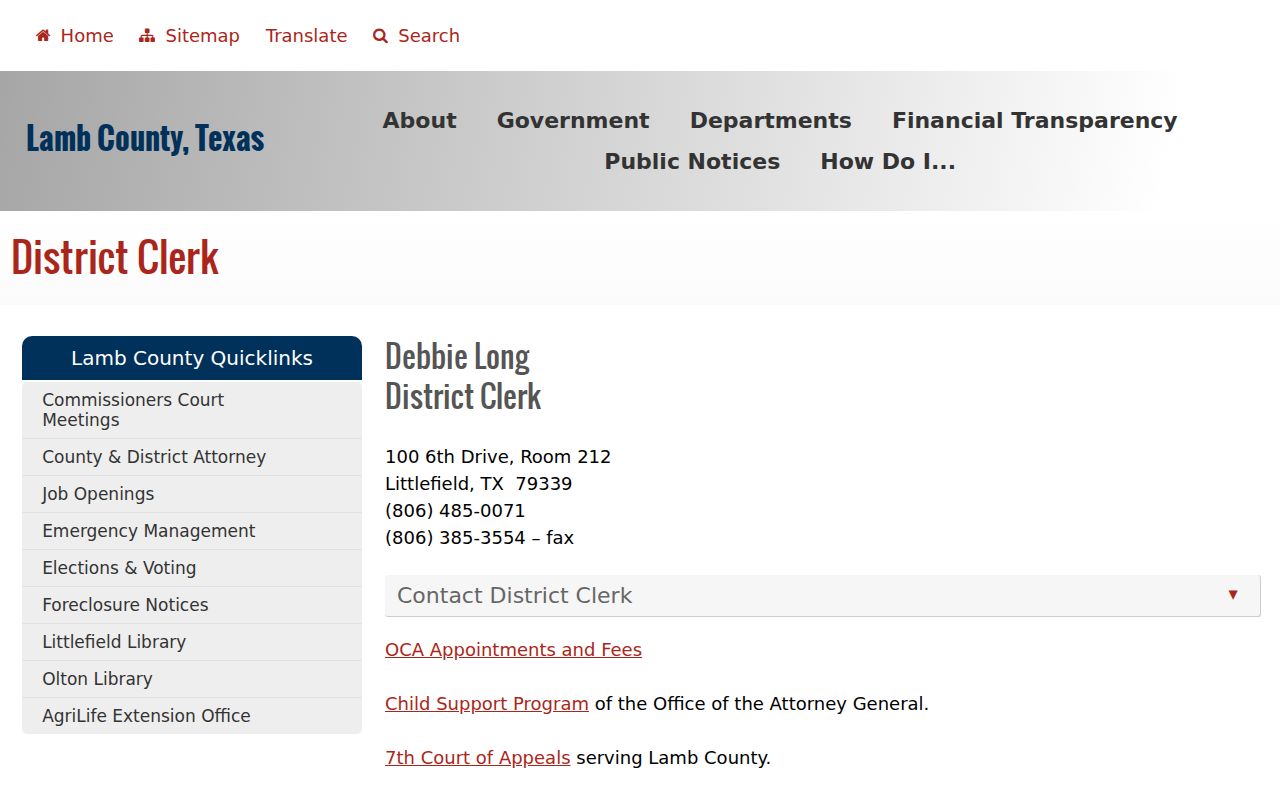Lamb County District Clerk contact and records route