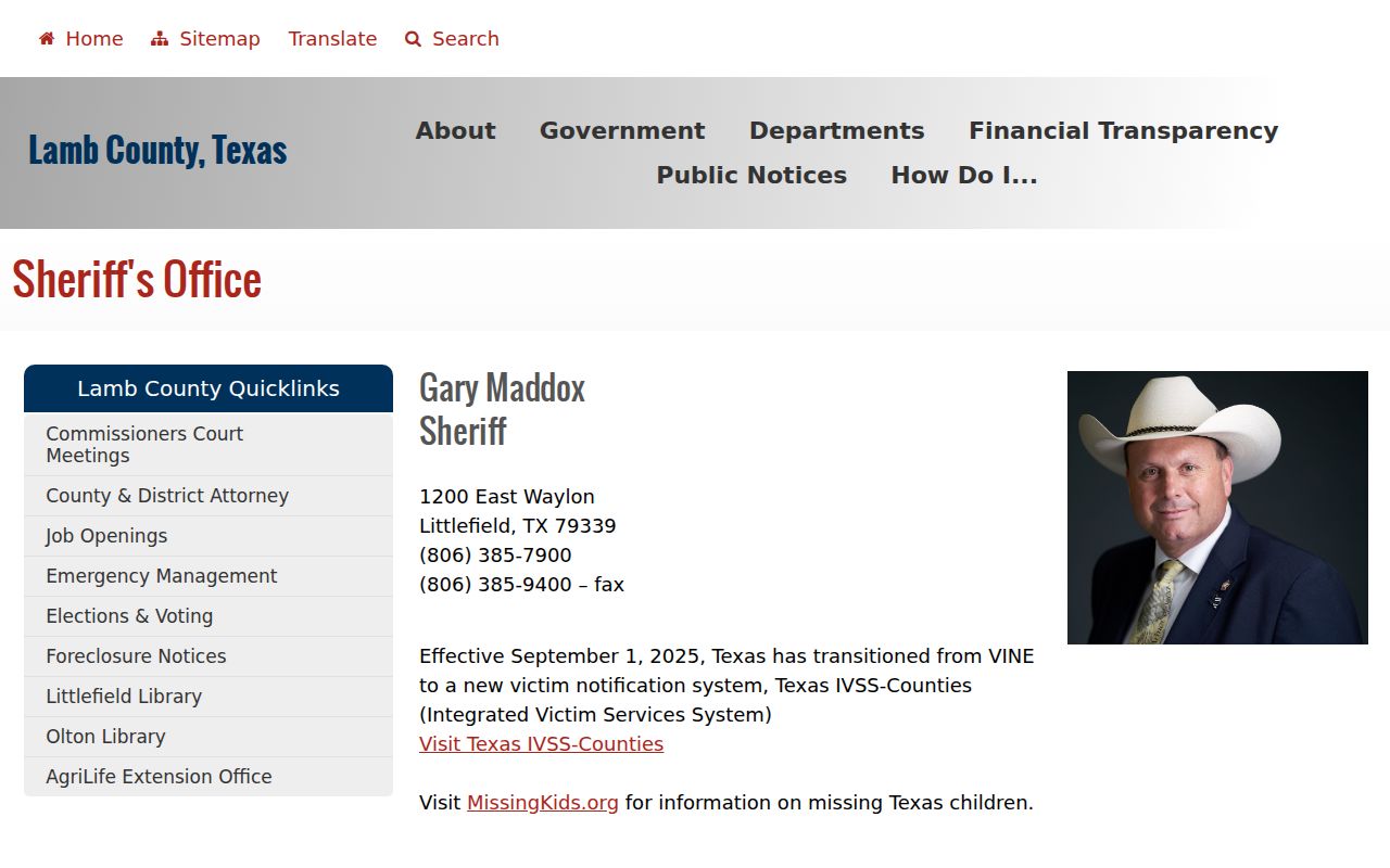 Official Lamb County Sheriff’s Office contact page